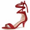 Allegra K Women's Women Open Toe Kitten Heel Lace Up Dress Sandals