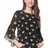 Allegra K 3/4 Bell Sleeve Floral Print Chiffon Blouse With Spaghetti Strap Cami