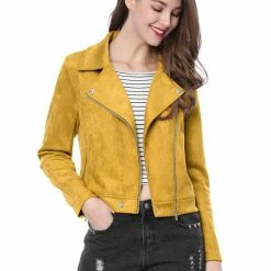 Allegra K Faux Suede Short Jacket With Revere Collar Clothing