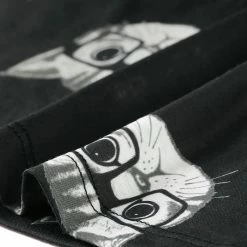 Allegra K Short Sleeve Contrast Trim Cartoon Cat Print T-Shirt Women