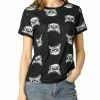 Allegra K Short Sleeve Contrast Trim Cartoon Cat Print T-Shirt Women