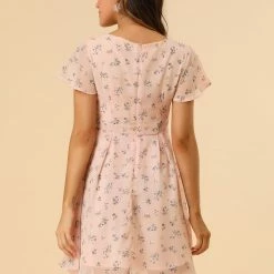 Allegra K Floral Lace-up V-neck Flouncing Sleeve Chiffon Dress Clothing 83 Allegra K Floral Lace-up V-neck Flouncing Sleeve Chiffon Dress Clothing