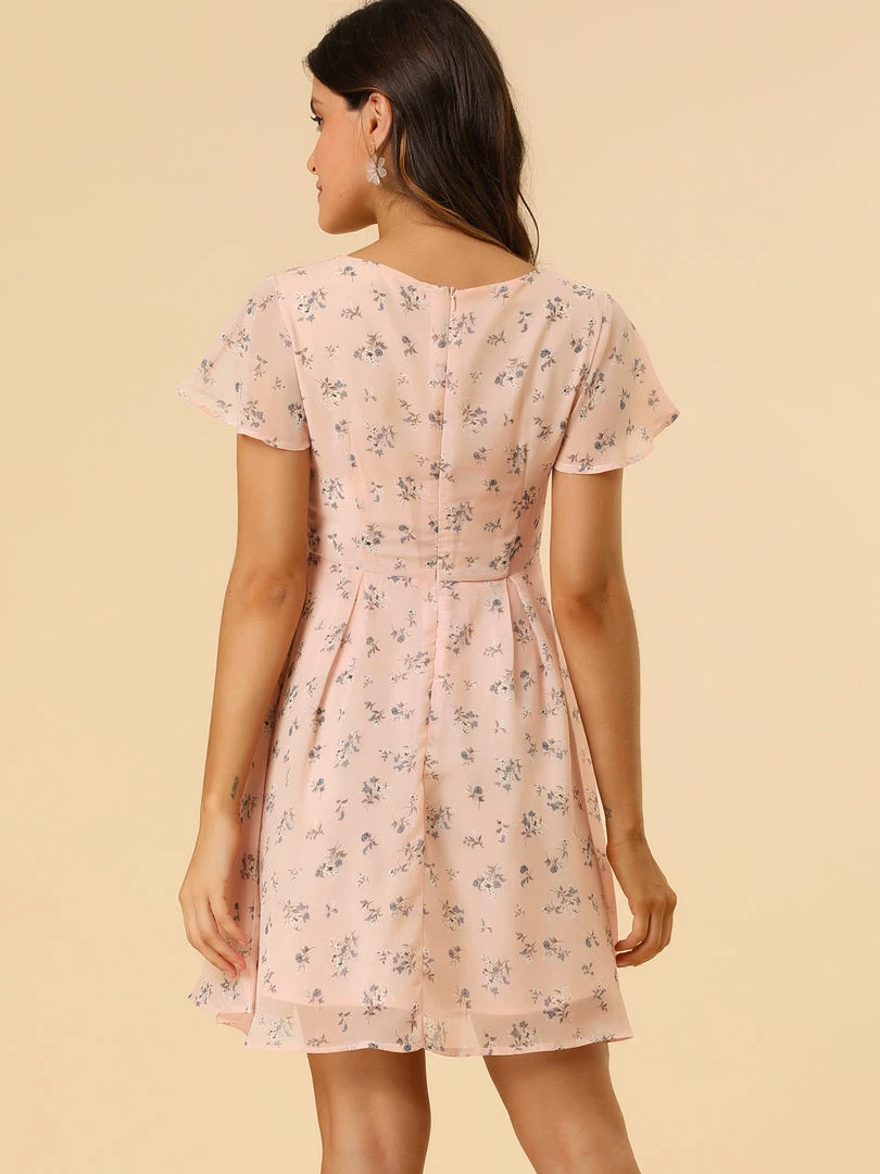 Allegra K Floral Lace-up V-neck Flouncing Sleeve Chiffon Dress Clothing 7 Allegra K Floral Lace-up V-neck Flouncing Sleeve Chiffon Dress Clothing