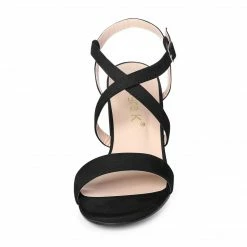 Allegra K Shoes YFL01162-6 Women Open Toe Crisscross Straps Block Heeled Sandals
