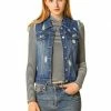 Allegra K Women Turn Down Collar Button Closure Denim Washed Vest 2 Allegra K Women Turn Down Collar Button Closure Denim Washed Vest