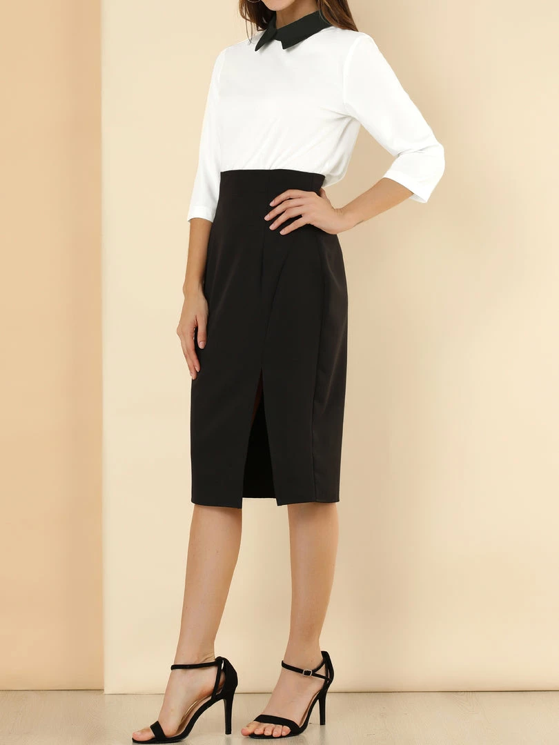 Allegra K Women 3/4 Sleeves Contrast Collar Polka Dots Blouse Tops 4 Allegra K Women 3/4 Sleeves Contrast Collar Polka Dots Blouse Tops