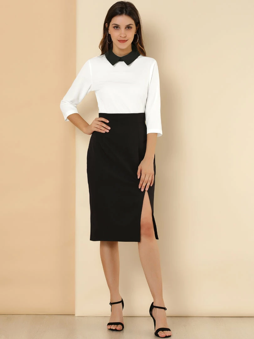 Allegra K Women 3/4 Sleeves Contrast Collar Polka Dots Blouse Tops 5 Allegra K Women 3/4 Sleeves Contrast Collar Polka Dots Blouse Tops