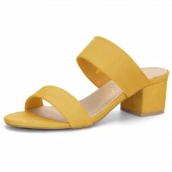 Allegra K Women's Block Heel Dual Straps Slide Sandals