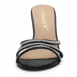 Allegra K Shoes Women's Rhinestone Strappy Heel Mules
