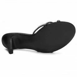 Allegra K Shoes Women's Rhinestone Strappy Heel Mules