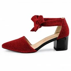 Allegra K Women's Block Heels Lace Up Sandals Glitter Pumps