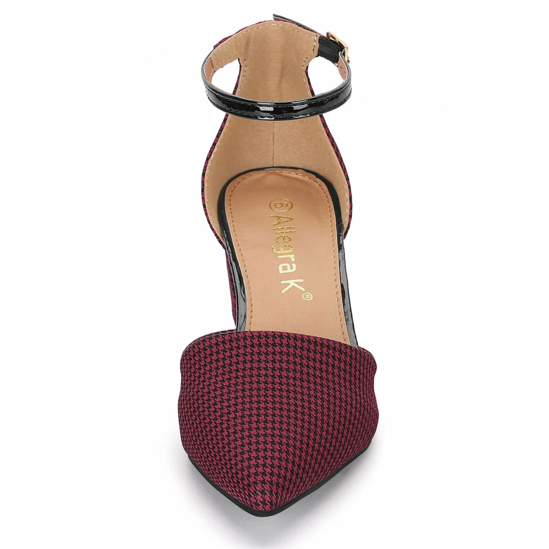 Allegra K Shoes Women's Houndstooth Block Heel Ankle Strap Pumps 4 Allegra K Shoes Women's Houndstooth Block Heel Ankle Strap Pumps