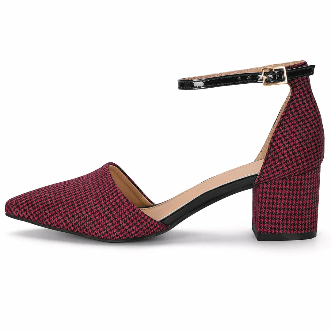 Allegra K Shoes Women's Houndstooth Block Heel Ankle Strap Pumps 8 Allegra K Shoes Women's Houndstooth Block Heel Ankle Strap Pumps