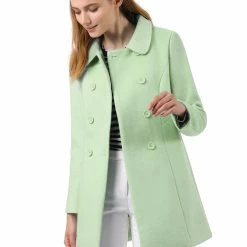 Allegra K Double Breasted Peter Pan Collar Thigh Length Coat