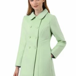 Allegra K Double Breasted Peter Pan Collar Thigh Length Coat