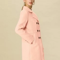 Allegra K Double Breasted Notched Lapel Mid-Length Coat