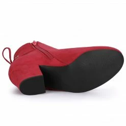 Allegra K Shoes Women's Round Toe Block Heel Back Zipper Ankle Boots