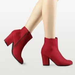 Allegra K Women's Round Toe Side Zip Chunky Heel Ankle Boots