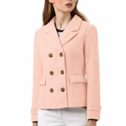 Allegra K Women's Notched Lapel Double Breasted Pea Coat