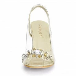 Allegra K Shoes Women's Clear Slingback Flower Rhinestone Peep Toe Heels Sandals