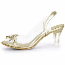 Allegra K Shoes Women's Clear Slingback Flower Rhinestone Peep Toe Heels Sandals