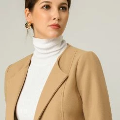 Allegra K One Button Collarless Mid-Length Coat