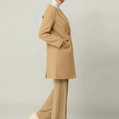 Allegra K One Button Collarless Mid-Length Coat