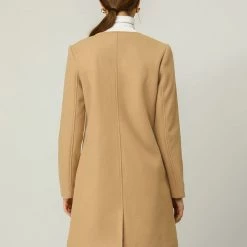 Allegra K One Button Collarless Mid-Length Coat