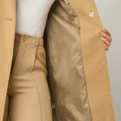 Allegra K One Button Collarless Mid-Length Coat