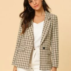 Allegra K Notched Lapel Plaid Boyfriend Blazer Jacket