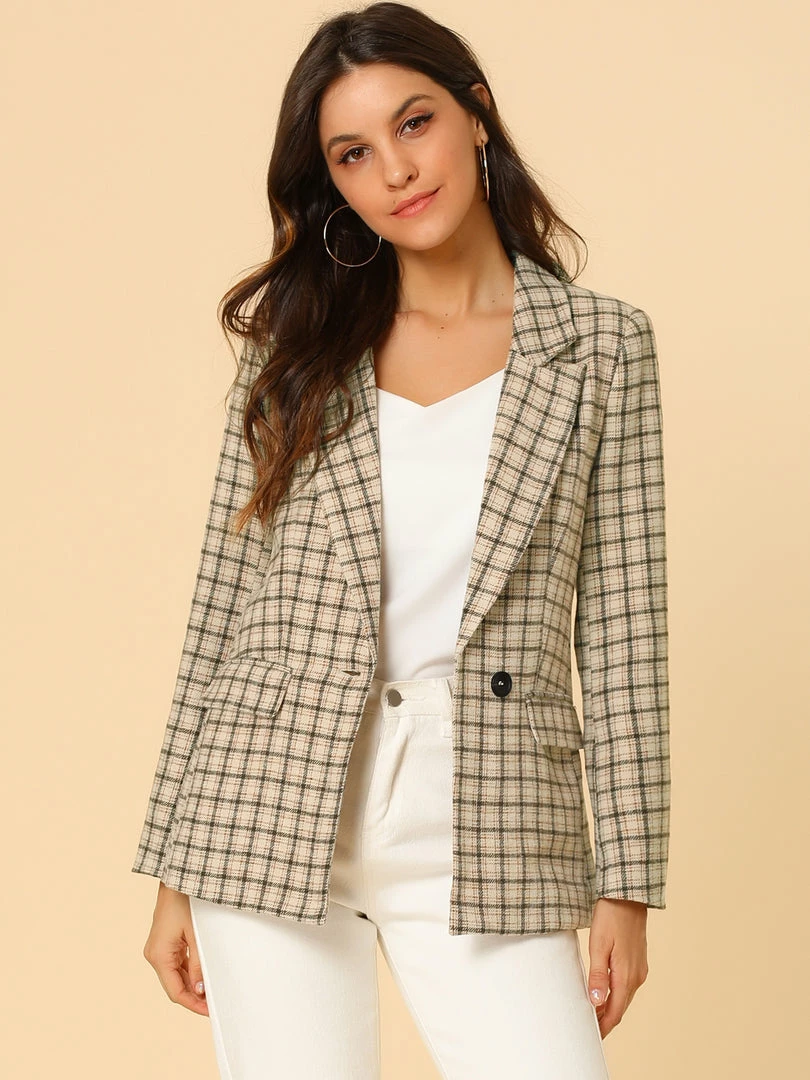 Allegra K Notched Lapel Plaid Boyfriend Blazer Jacket 4 Allegra K Notched Lapel Plaid Boyfriend Blazer Jacket