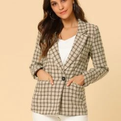 Allegra K Notched Lapel Plaid Boyfriend Blazer Jacket 52 Allegra K Notched Lapel Plaid Boyfriend Blazer Jacket
