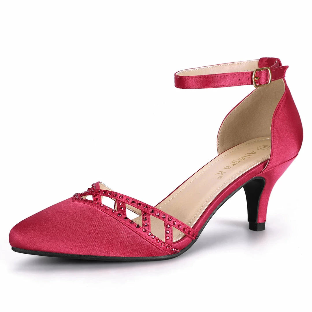 Allegra K Women's Pointed Toe Rhinestone Kitten Heel Pumps 3 Allegra K Women's Pointed Toe Rhinestone Kitten Heel Pumps