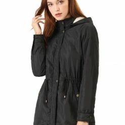 Allegra K Drawstring Wasit Pockets Winter Anorak Jacket Women