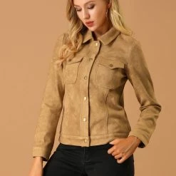 Allegra K Vintage Faux Suede Trucker Jacket