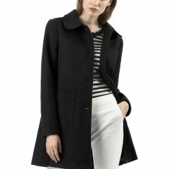 Allegra K Rounded Collar Single Breasted Coat With Front Pockets