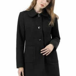Allegra K Rounded Collar Single Breasted Coat With Front Pockets