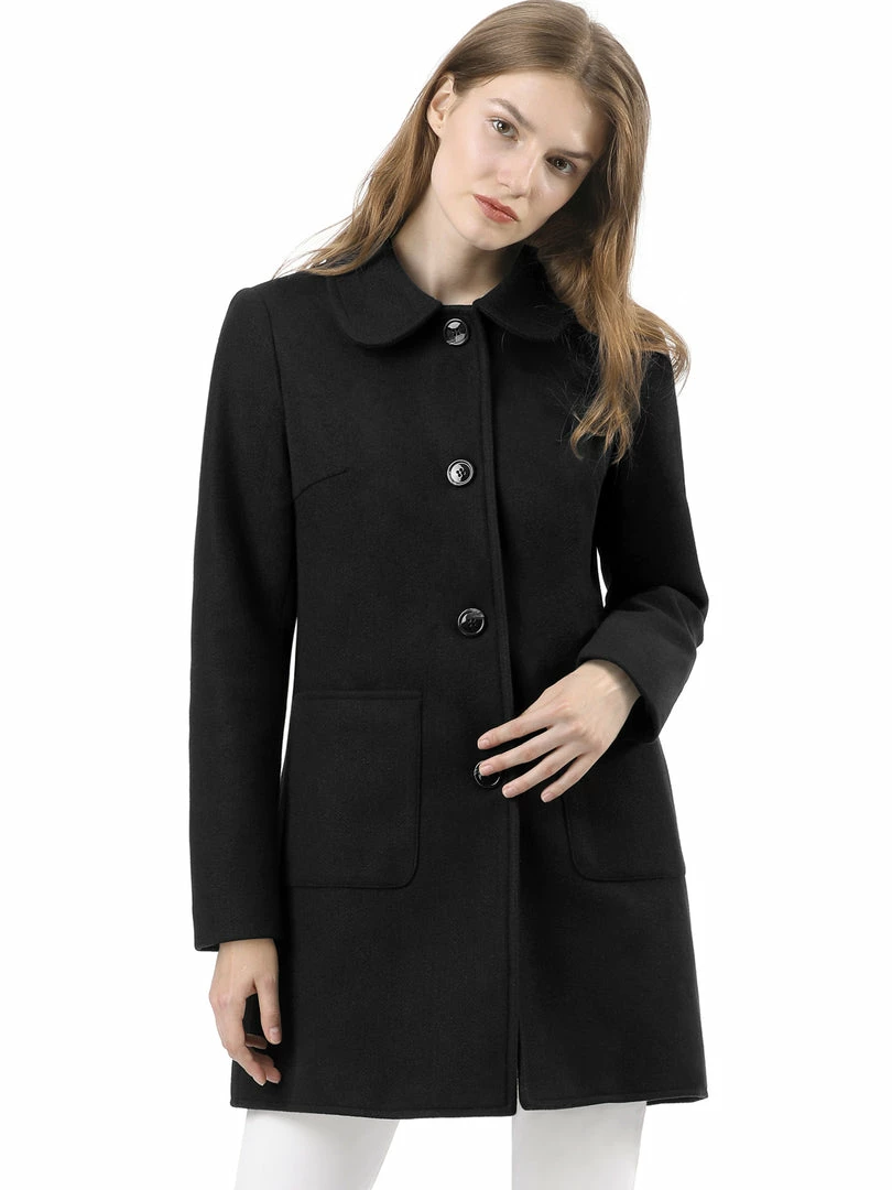 Allegra K Rounded Collar Single Breasted Coat With Front Pockets 3 Allegra K Rounded Collar Single Breasted Coat With Front Pockets