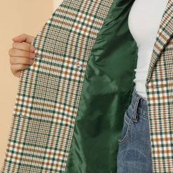 Allegra K Women's Notched Lapel Double Breasted Plaid Suit Blazer