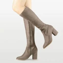 Allegra K Women's Side Zipper Chunky Heel Knee High Boots Shoes