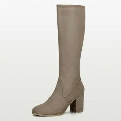 Allegra K Women's Side Zipper Chunky Heel Knee High Boots Shoes