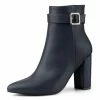 Allegra K Women's Pointed Toe Buckle Decor Heel Ankle Booties 2 Allegra K Women's Pointed Toe Buckle Decor Heel Ankle Booties