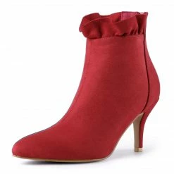 Allegra K Shoes Women's Pointed Toe Stiletto Heel Ruffle Ankle Boots