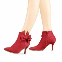 Allegra K Women's Point Toe Bow Stiletto Heel Ankle Boots Shoes