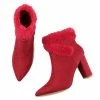 Allegra K Women's Faux Fur Pointed Toe Chunky Heel Ankle Boots