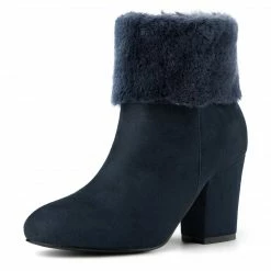 Allegra K Shoes Women's Faux Fur Round Toe Block Heel Snow Ankle Boots