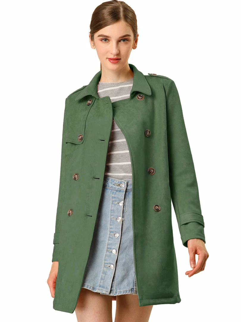 Allegra K Double Breasted Faux Suede Trench Coat With Belt Women 15 Allegra K Double Breasted Faux Suede Trench Coat With Belt Women