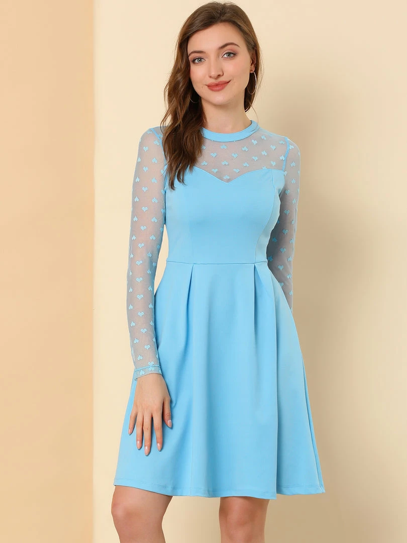 Women Allegra K Mesh Heart Polka Dots Party Dress 5 Women Allegra K Mesh Heart Polka Dots Party Dress