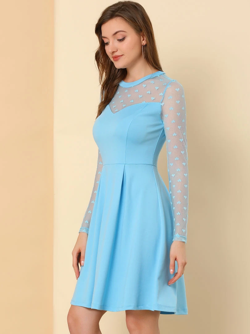 Women Allegra K Mesh Heart Polka Dots Party Dress 6 Women Allegra K Mesh Heart Polka Dots Party Dress