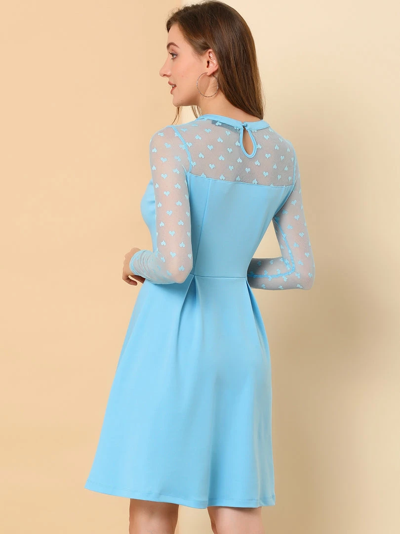 Women Allegra K Mesh Heart Polka Dots Party Dress 7 Women Allegra K Mesh Heart Polka Dots Party Dress